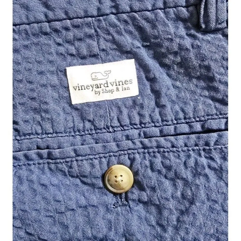 Vineyard Vines Shorts Mens 33 Blue  Seersucker Cotton Flat Front Preppy